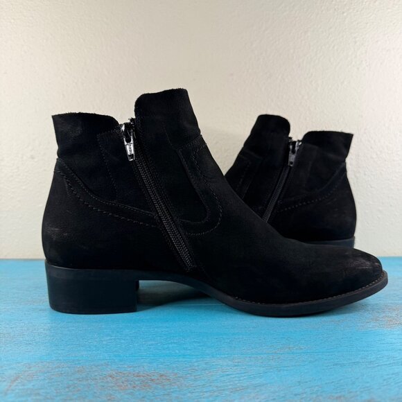 Paul Green Black Suede Heeled Side Zip Booties Sz 6 - US 8.5 - Picture 6 of 9